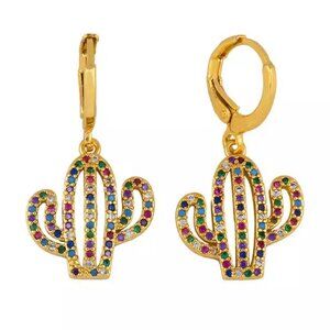🌵 Cactus Dangle Earrings | 18K Gold Plated | Colorful Cubic Zirconia